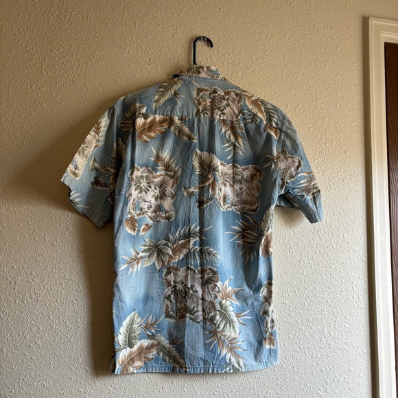 Pierre Cardin Blue and Brown Leaf Print Shirt - Picture 4 of 5